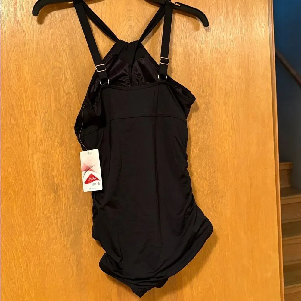 New Land’s End high neck shoulder multi way chlorine resist 1 piece black Var